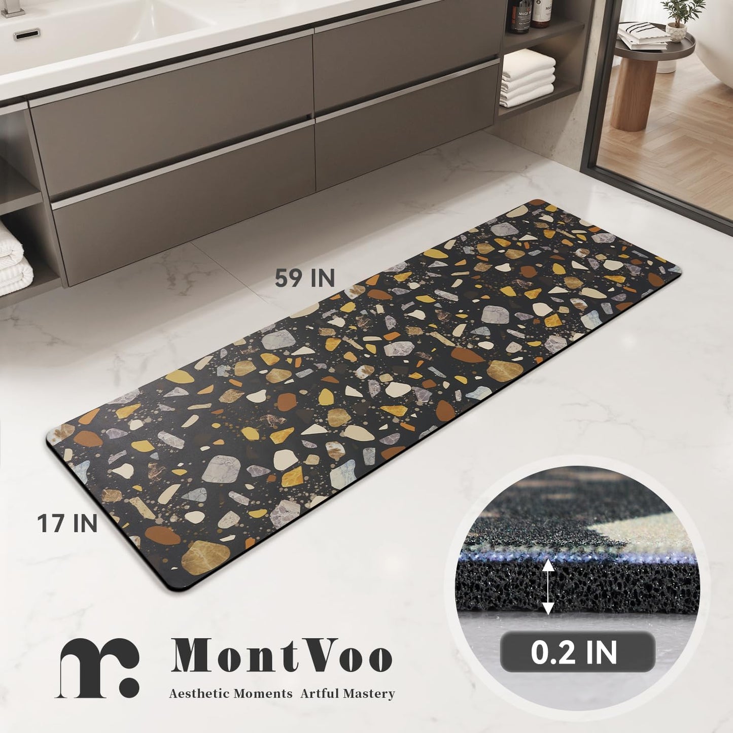 MontVoo -Bath Mat-Rubber Backing Non SlipThin Bathroom Rugs Fit Under Door- Quick Dry Absorbent Faux Suede Surface Grey Bathroom Floor Mats-Shower Rug for in Front of Bathtub Shower Gray 16x24