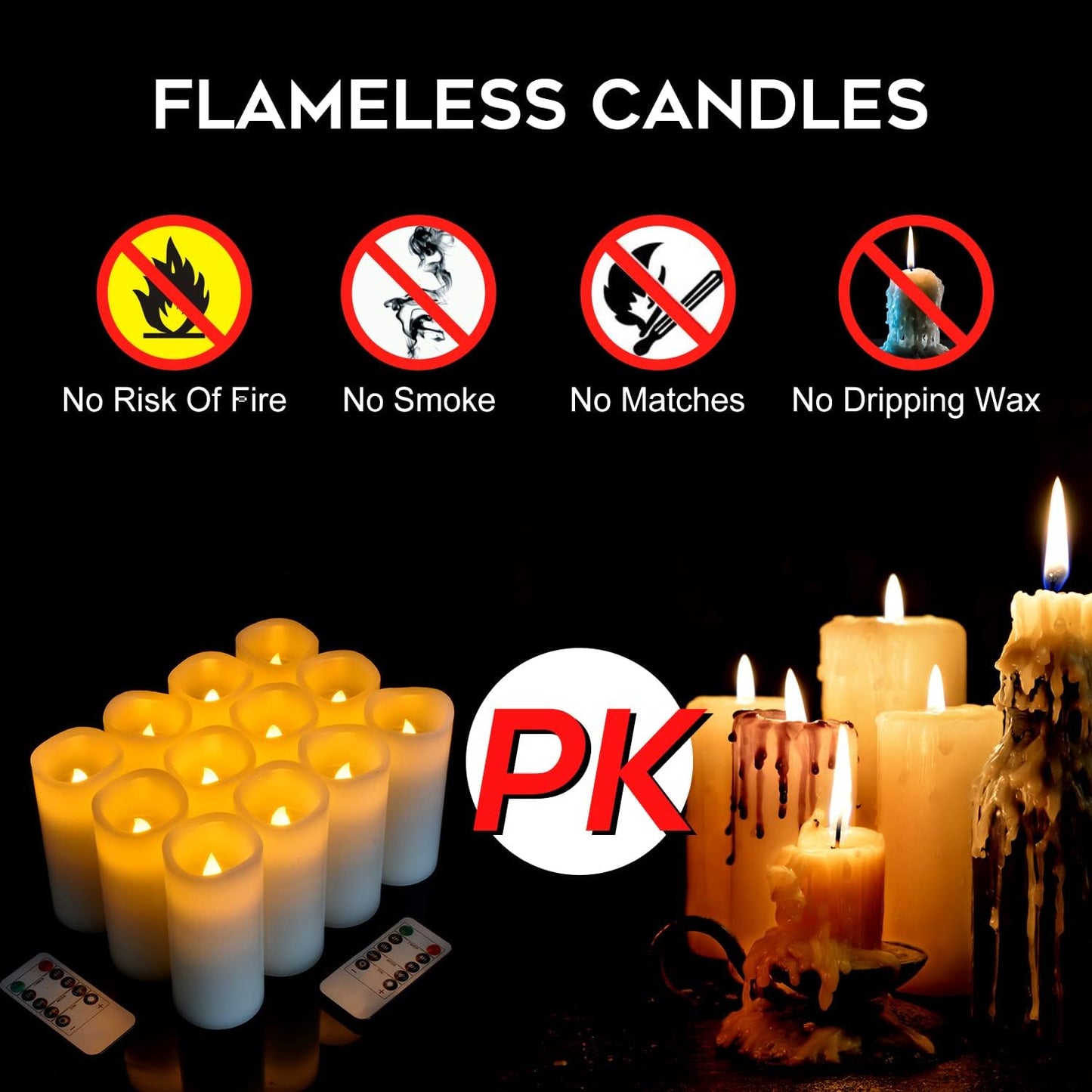 Vinkor Flameless Candles Battery Operated Candles Real Wax Pillar LED Candles with 10-Key Remote and Cycling 24 Hours Timer (Ivory Set of 12 （D: 3" x H: 4"）)