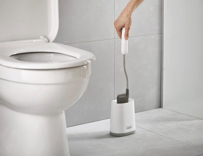 Joseph Joseph Flex Lite Silicone Toilet Brush with Slimline Holder Set, Flexible Head, drip, Anti-Clog deep Clean - Gray/White