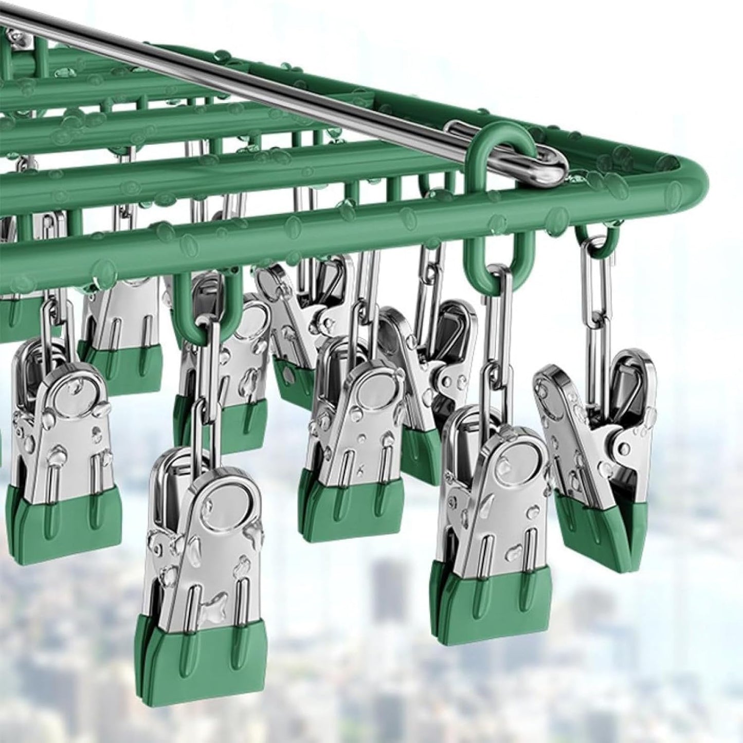 Drying Rack for Sock, Stainless Steel Sock Drying Rack with 23 Clips, Swivel Hook Windproof Hanger for Sock, Laundry, Hat, Scarf, Bras, Towel, Underwear, Pants, Gloves (White)