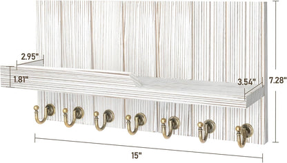 Rebee Vision Decorative Key Holder Wall Mount - Rustic Key Holder for Wall with Shelf and Mail Organizer for Living Room Decor - Home Essentials for Home Improvement (Brown, 3.54" x 10" x 7.28")