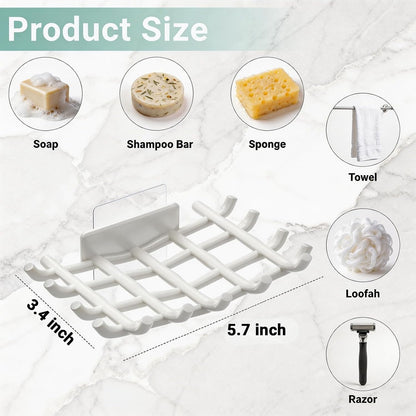 Bar Soap Holder for Shower Wall, Self Draining Plastic Bar Soap Dish Tray Container Case for Bathroom Sink, Adhesive Shower Soap Dish Holder Wall Mounted, Black 2 Pack