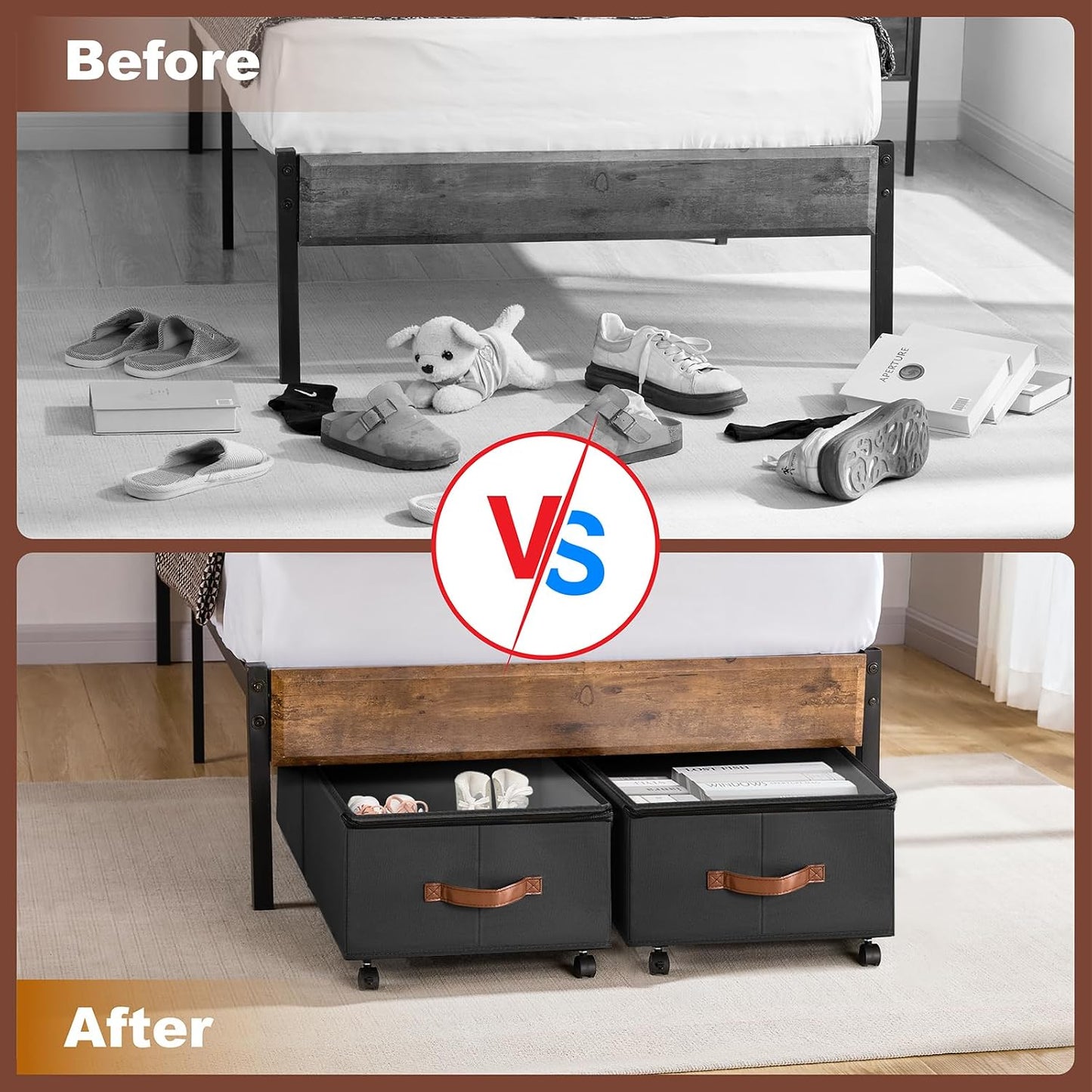 Under Bed Storage Containers with Wheels 9.5 inches Higher Under Bed Storage XXXL Underbed Shoes Blankets Clothes Storage Organizer 2 Pack Under the Bed Storage for College Dorms Bedroom Nursery Rooms