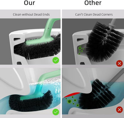 HAMITOR Toilet Bowl Brush Holder Set: Bathroom Deep Cleaning Toilet Cleaner Scrubber Under Rim with Curved Bristle for Dead Corner Clean - Hidden Rv Toilet Decorative Accessories with Caddy- White