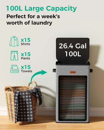 150L 2-Section Laundry Hamper with Lid – Removable Bag, Double Compartment Clothes Hamper for Bathroom, Bedroom, Dorm & Laundry Room