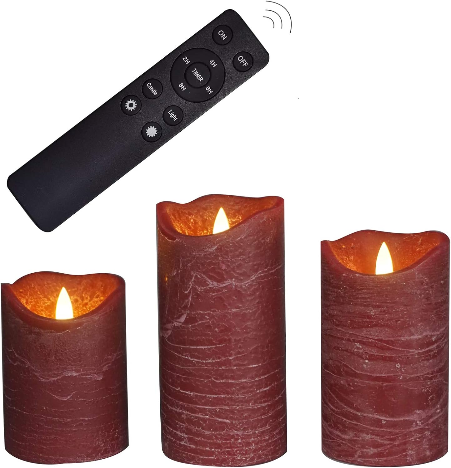 Battery Operated Flameless Candles with Remote Timer Real Wax Realistic Bright Flicker Flickering Electric Electronic LED Pillar Lights Home Wedding Party Decorations Set of 3 Rustic Texture Gray Grey