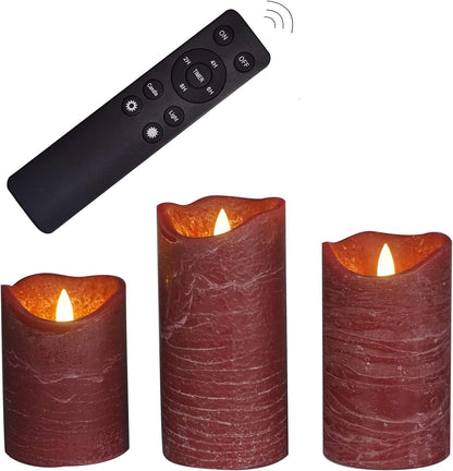 Battery Operated Flameless Candles with Remote Timer Real Wax Realistic Bright Flicker Flickering Electric Electronic LED Pillar Lights Home Wedding Party Decorations Set of 3 Rustic Texture Gray Grey