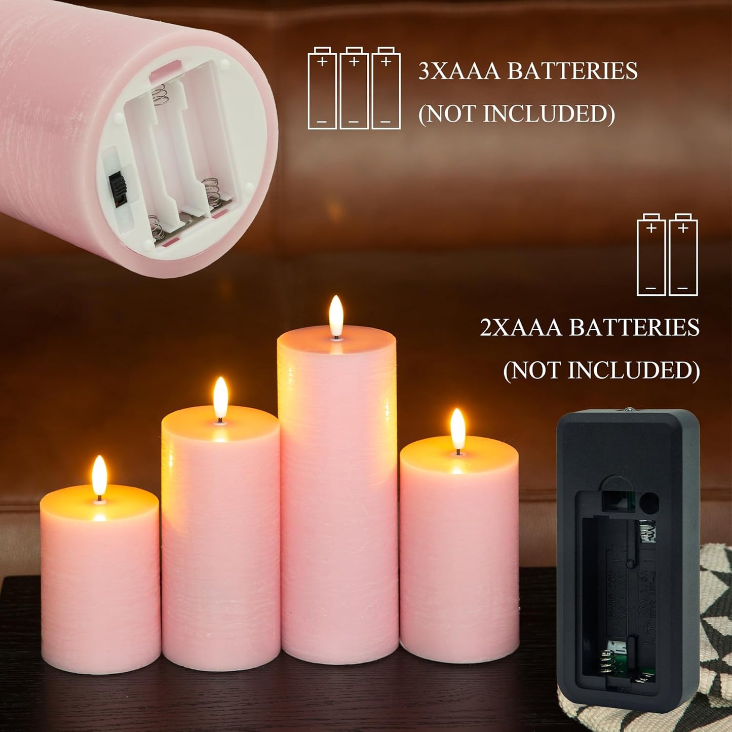LUSHARBOR Flameless Candles, 4 Pack Battery Operated Candles with Remote, Real Wax LED Fake Candles with Timer Flickering for Christmas Wedding Home Party D3 H 5" 6" 7" 9" White