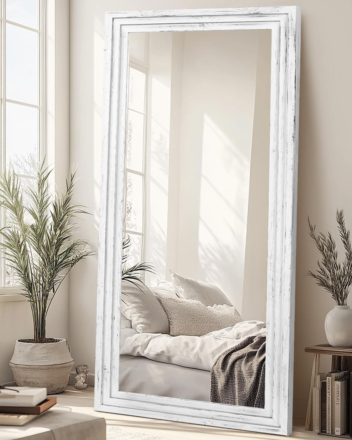 Full Length Mirror 65"x22" with Stand Solid Wood Frame Floor Large Mirror for Living Room, Bedroom Hanging Standing or Leaning Wall-Mounted, New Black