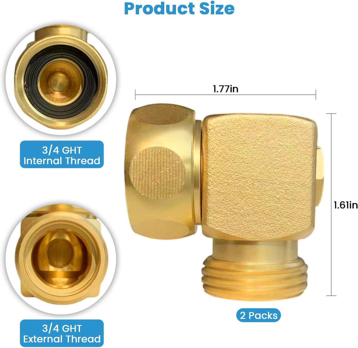 Hose Splitter, Garden Hose Splitter 2 Way with 304 Stainless Steel Long Handle, Heavy Duty Outdoor Brass Hose Splitter Y Tap Splitter 4" Extra Long Metal Handle, 3/4" GHT Thread