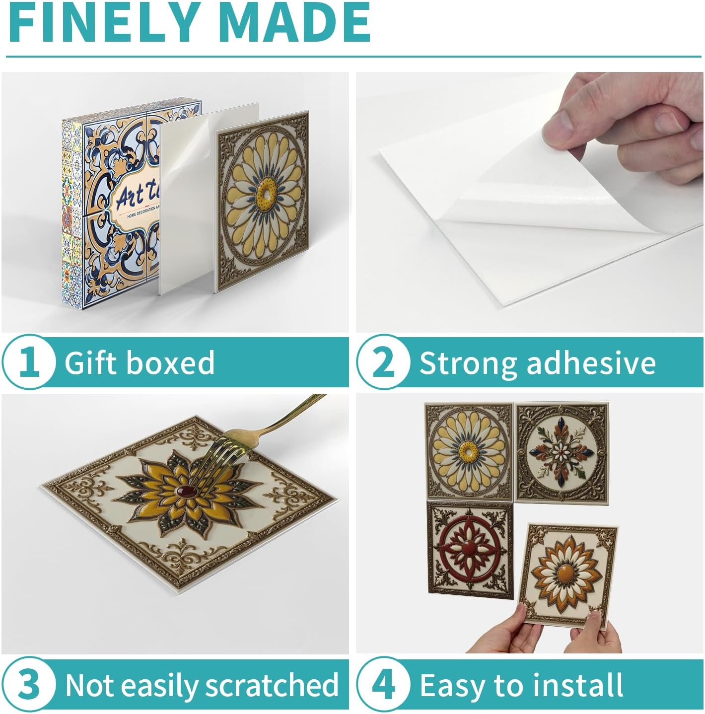 Peel and Stick Backsplash Tile Sticker for Kitchen and Bathroom Walls - 24 Removable 5.9"x5.9" Tiles, Waterproof