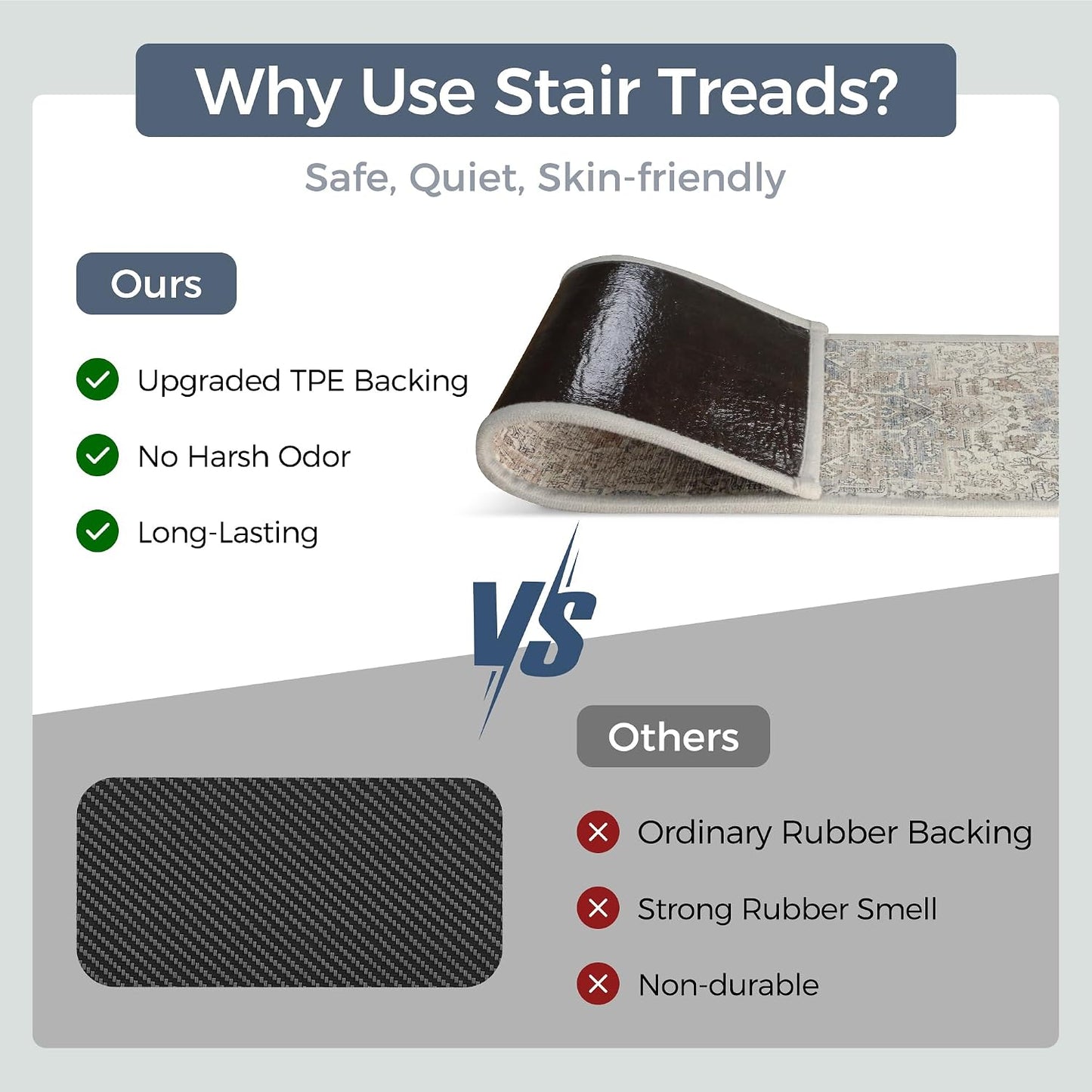 sarben Non Slip Stair Treads for Wooden Steps 15PCS - 8"x30" Indoor Safety Carpet, Edging Mats with TPE Adhesive Backing, Pet and Elderly Friendly Stair Rugs (Taupe) - Colors B