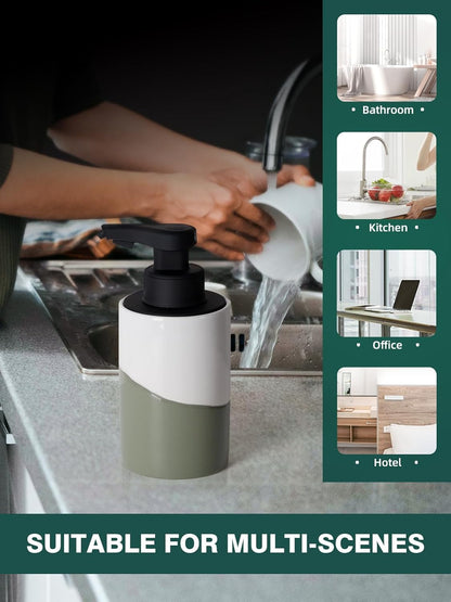 BosilunLife Automatic Soap Dispenser Ceramic Hand Free Soap Dispenser with Waterproof Pump Rechargeable Smart Electric Lotion Soap Dispenser Touchless (White-Green, Foam Pump)