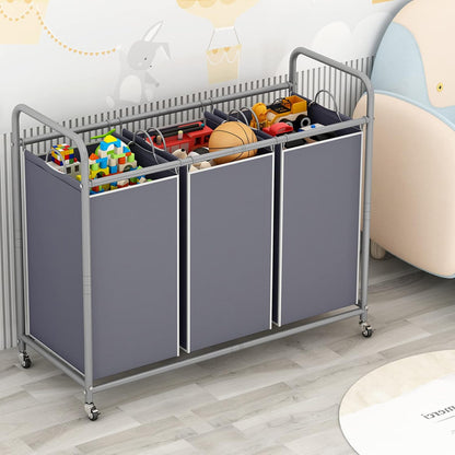 LINZINAR 3-Bag Laundry Hamper, Black Laundry Basket, 35.6 Gal(135 L) Laundry Sorter Cart Laundry Room Organization with Heavy Duty Rolling Lockable Wheels and Removable Bags
