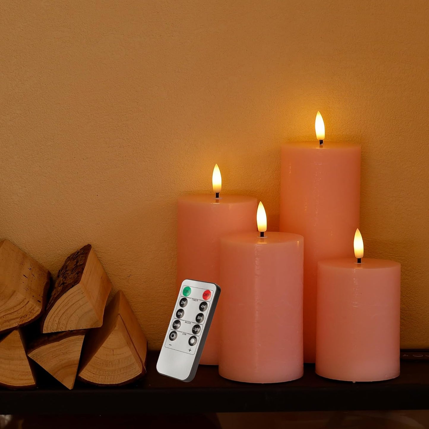 Flickering Flameless Candles, Real Wax Battery Operated Candles with Remote, Flat Top Led Flameless Pillar Candles for Home, Wedding, Party Decor, Set of 4, Φ 3" H 4" 5" 6" 8", Ivory