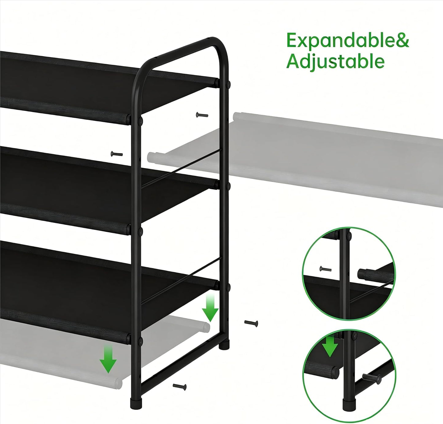 Ekisemio 3-Tier Long Metal Shoe Rack, Wide Stackable Shoe Organizer for Closet & Entryway, with Sturdy Wire Grid Storage Shelf for Bedroom, Black
