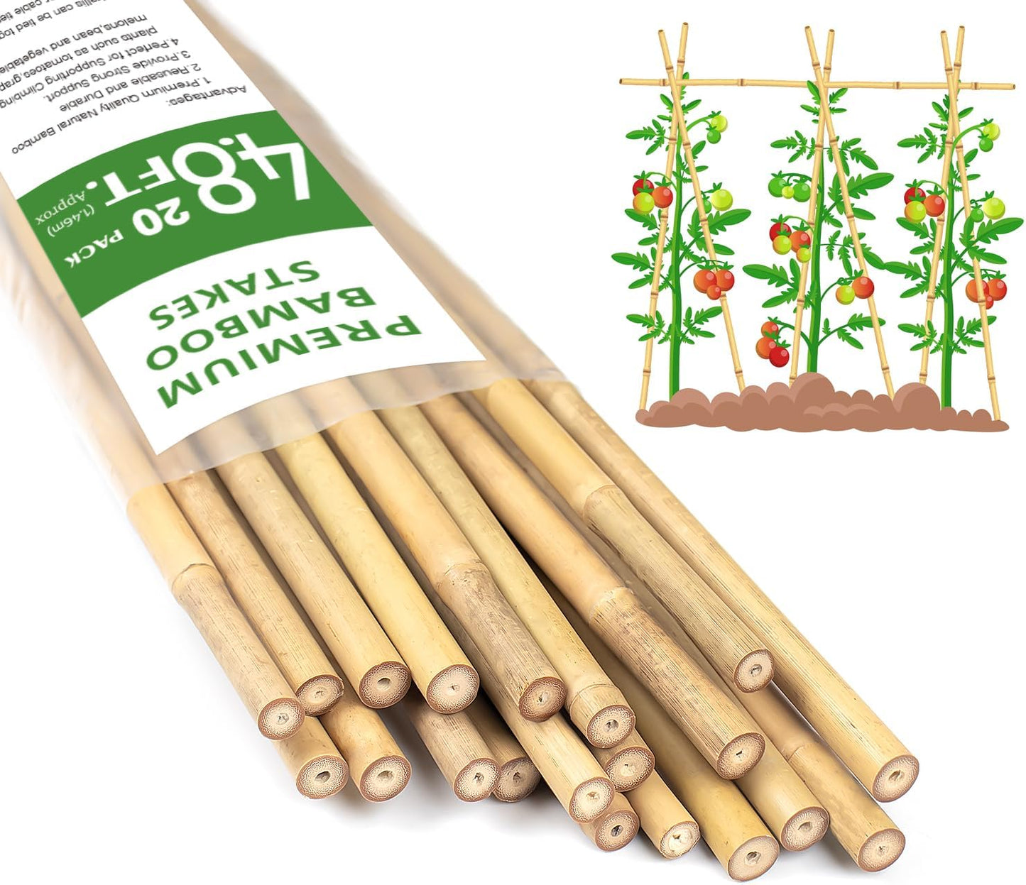 Plant Stakes 18inch, 20Pcs Natural Bamboo Sticks Garden Stakes, HAINANSTRY Plant Support Stakes for Indoor & Outdoor Plants, Orchid Tomato Vegetable Stakes for Garden