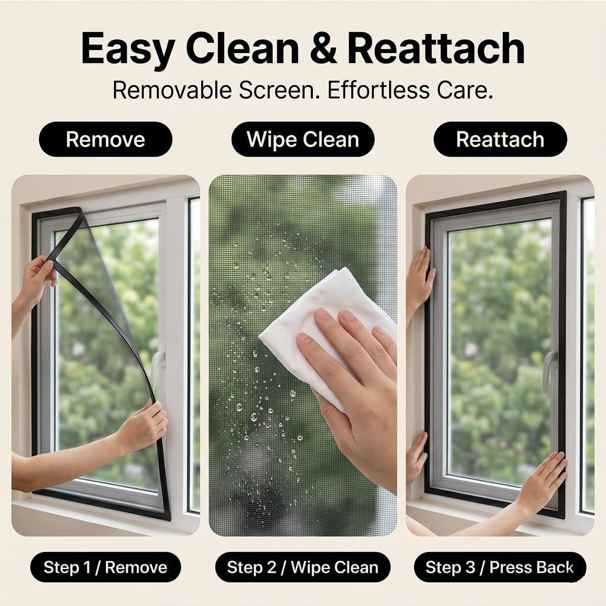 Self-Adhesive Window Screen Replacement, No-Drill Fiberglass Window Screen Mesh, Washable & Removable Mosquito Bug Net with Hook & Loop Tape, Replacement Screens for Windows(Black,20x20in) - Colors A