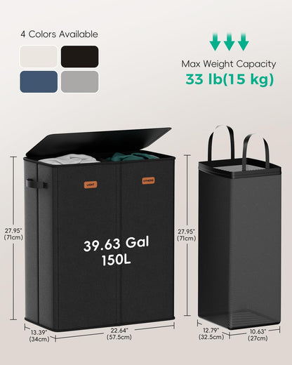 150L 2-Section Laundry Hamper with Lid – Removable Bag, Double Compartment Clothes Hamper for Bathroom, Bedroom, Dorm & Laundry Room