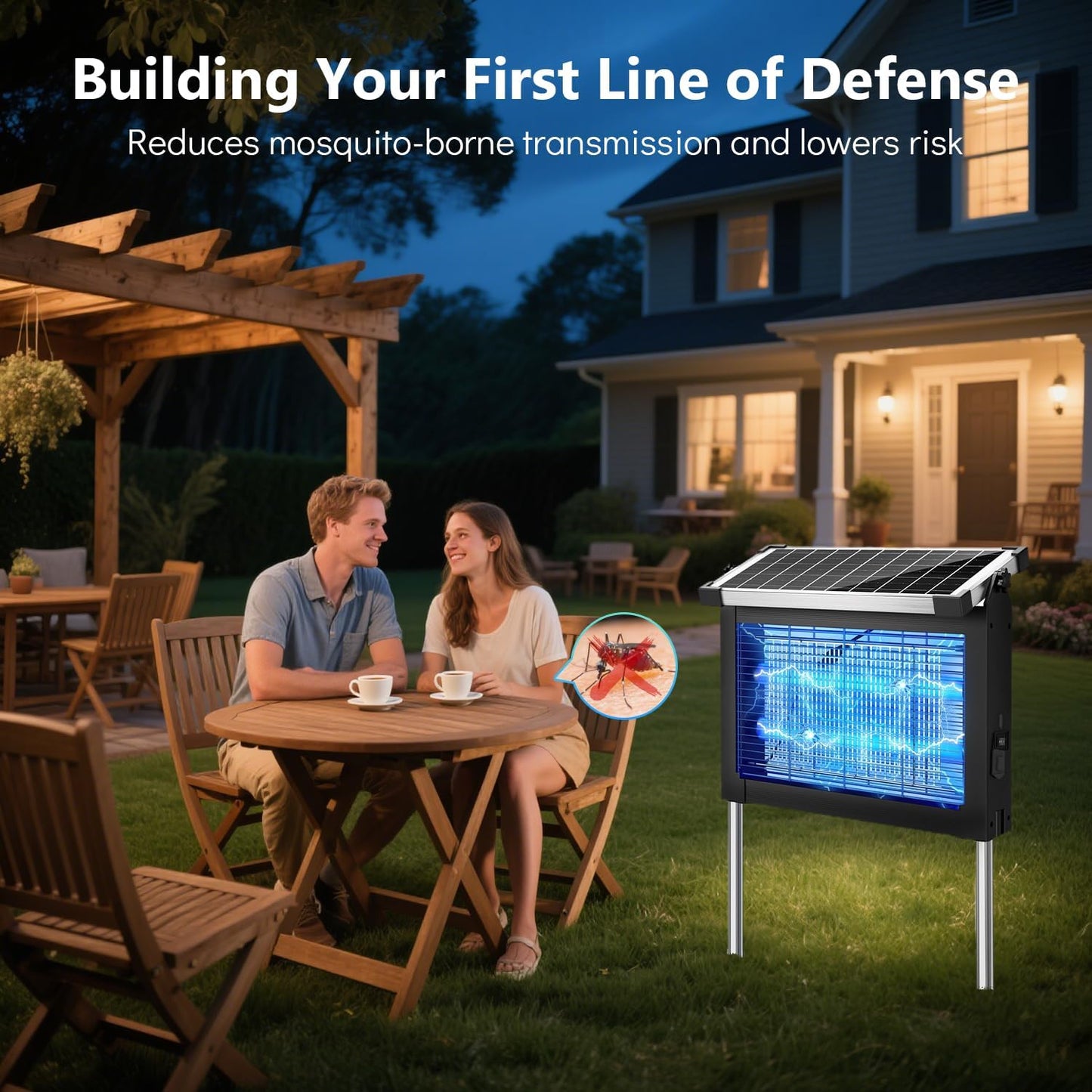 OnBeam Solar Bug Zapper Outdoor, 4500V Mosquito Zapper Fly Trap for Patio | 10W Solar Panel, IPX5 Waterproof, Auto Mode, Solar Powered, USB C Charging, Electric Rechargeable Mosquito Killer for Garden