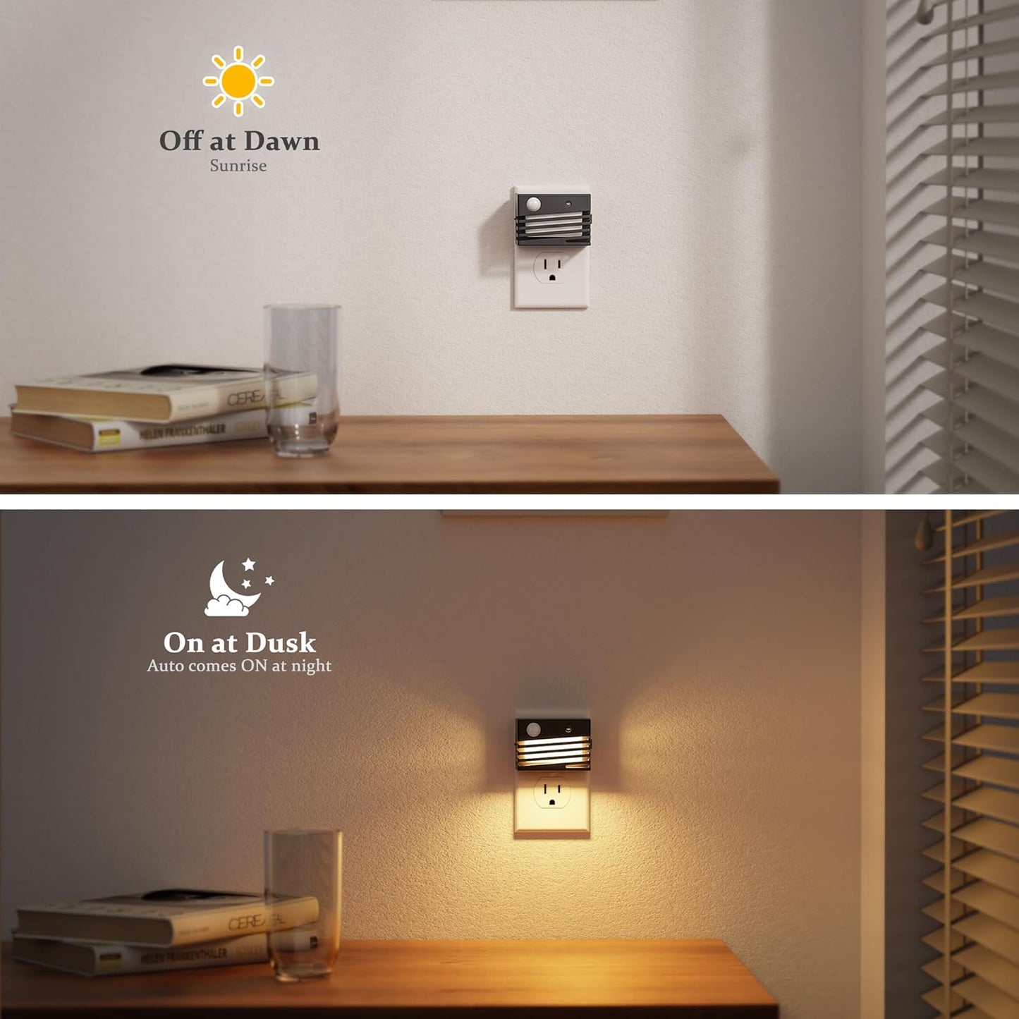 JandCase Motion Sensor Night Light, [2 Pack] Night Lights Plug into Wall, Dusk to Dawn & Motion Sensor, 3 Level Brightness Dimmable Plug in Night Light, 3000K Nightlight for Bedroom Bathroom Hallway