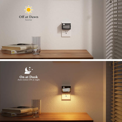 JandCase Motion Sensor Night Light, [2 Pack] Night Lights Plug into Wall, Dusk to Dawn & Motion Sensor, 3 Level Brightness Dimmable Plug in Night Light, 3000K Nightlight for Bedroom Bathroom Hallway