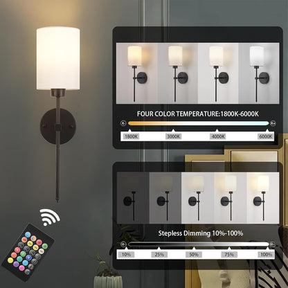 Battery Operated Wall Sconces Set of Two,Wireless Rechargeable Wall Light With Remote Control, Dimmable, Amber Light/Warm White/Natural White/Daylight/RGB, Timer,for Living Room,Bedroom,Entryway,Gold