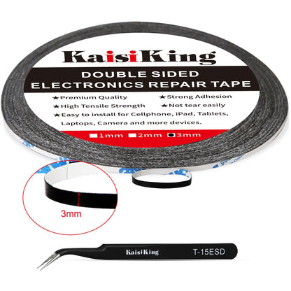 Kaisiking 2mm LCD Repair Tape for Phone Screen, Adhesive Tape with 1 Tweezers for Cell Phone, iPad, Tablets, Laptops, Camera