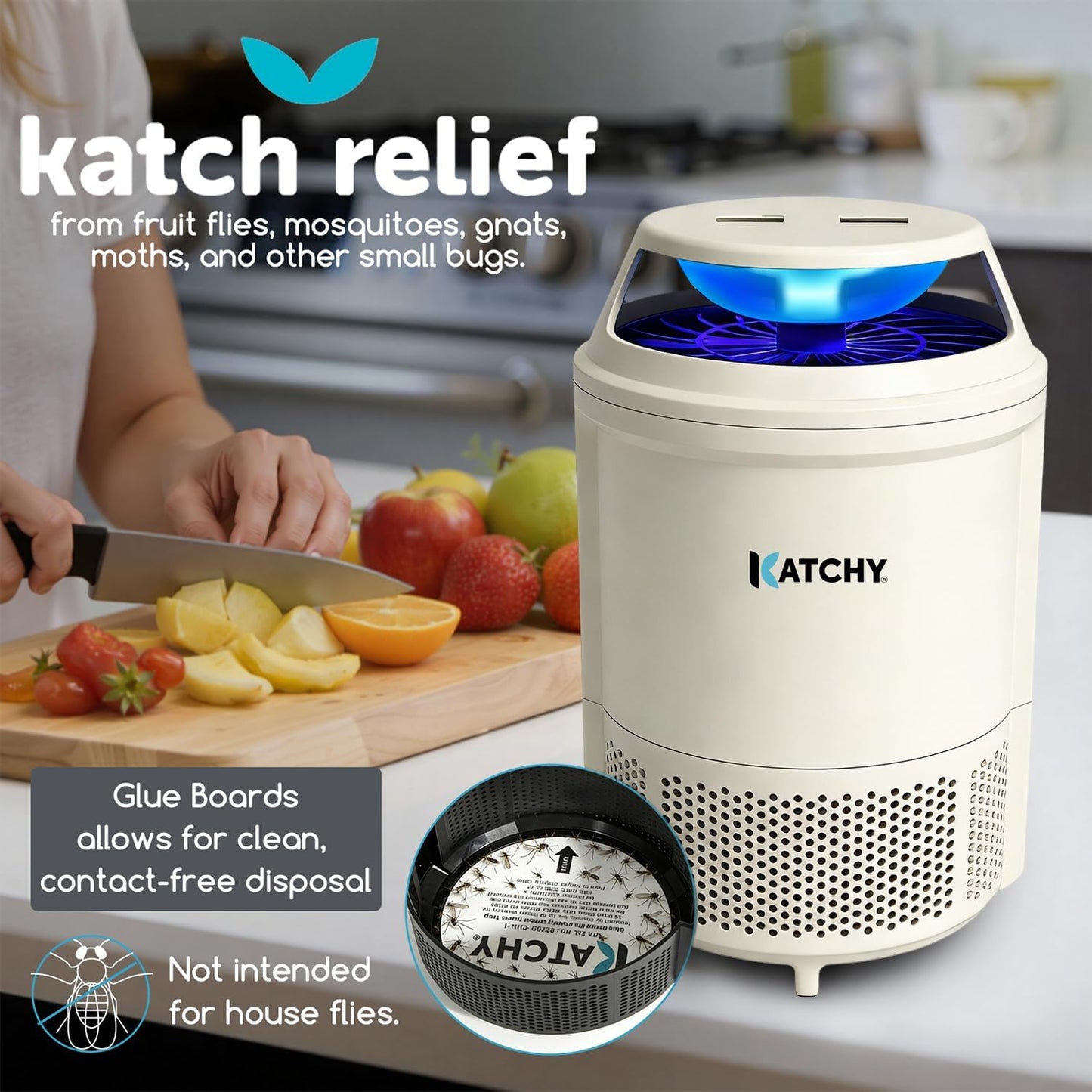 Katchy Flying Insect Trap Indoor – Catcher & Killer for Mosquito, Fruit Fly, Gnat & Small Moth – Non-Zapper with Suction & Blue Light – Ideal for Indoor Spaces, Kitchen & Plants (Original, Black)