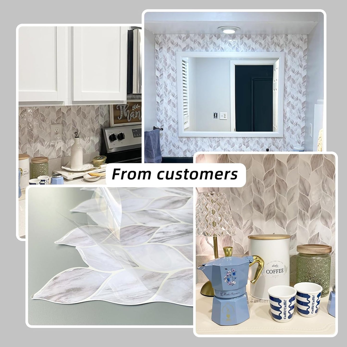 Tilingview 10 Pcs Vinyl Leaf Peel and Stick Tile for Kitchen Backsplash, Premium Self-Adhesive Tiles Plastic Wall Stickers Art Mosaics (Blue Gray)