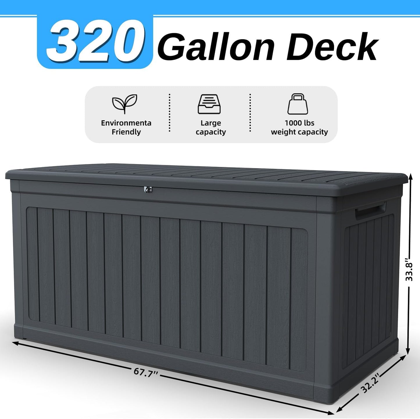 200 Gallon Deck Box, Resin Outdoor Waterproof Storage Box, Lockable Storage Box With Handle for Patio Furniture - Garden Tools - Swimming Pool Tools UV Resistant, Black