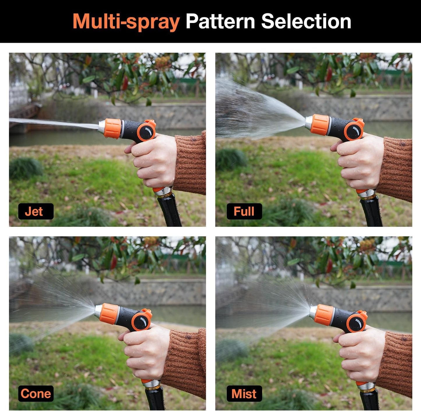 Besiter Garden Hose Nozzle Sprayer: 2 Pack 10 Watering Patterns Spray Nozzles Heavy Duty Metal Hose Head Hose Attachment, Thumb Control On Off Valve