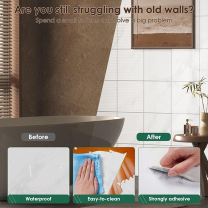 VallisCo Peel and Stick Backsplash Tiles 20 Sheets 12''x12'' PVC Self Adhesive Wall Tiles Back Splash Wall Panels Stick on Backsplash for Kitchen Bathroom Laundry Room, White