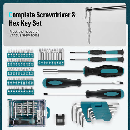 Sundpey 379-PCs Home Tool Kit - Portable Complete Household and Auto Repair Tool Set - Hand General Basic Tool Box Storage Case with Drawer - Full Basic Toolkit for Handyman & Diyer & Homeowner
