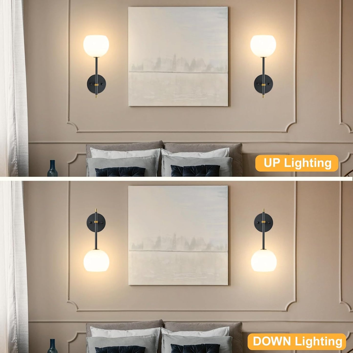 Brass Battery Operated Wall Sconces Set of 2, Rechargeable Wireless Wall Lights with Milky White Frosted Glass, 12 RGB and 3CCT Dimmable, Wall Lamps with Remote for Bedroom Living Room Hallway