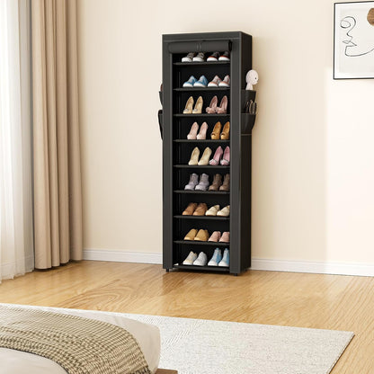 LANTEFUL Shoe Rack with Covers - 10 Tiers Tall Shoe Rack Organizer Large Capacity Shoe Shelf Storage 40 Pairs Space Saving Vertical Shoe Storage Organizer for Closet, Entryway, Dorm, Bedroom
