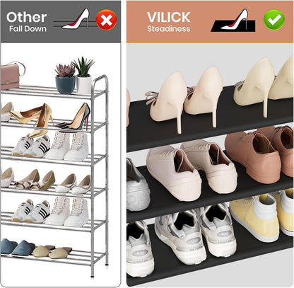 VILICK 5 Tier Shoe Rack with Hook and Side Pocket,Shoe Organizer Space Saver Storage for 20-25 Pair Shoe Storage Shelf Sturdy Free Standing Long Shoe Rack Organizer for Closet,Entryway,Small Spaces