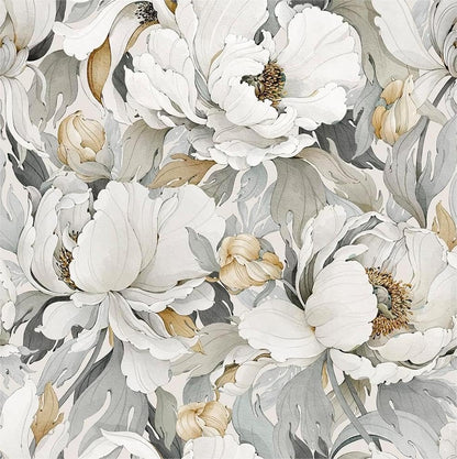 MuralPeel Dark Grey White Poppies Peony Floral Vintage Peel and Stick Wallpaper Self Adhesive Removable Easy Peel Off Stick on Wall Paper for Bedroom Cabinet Renter