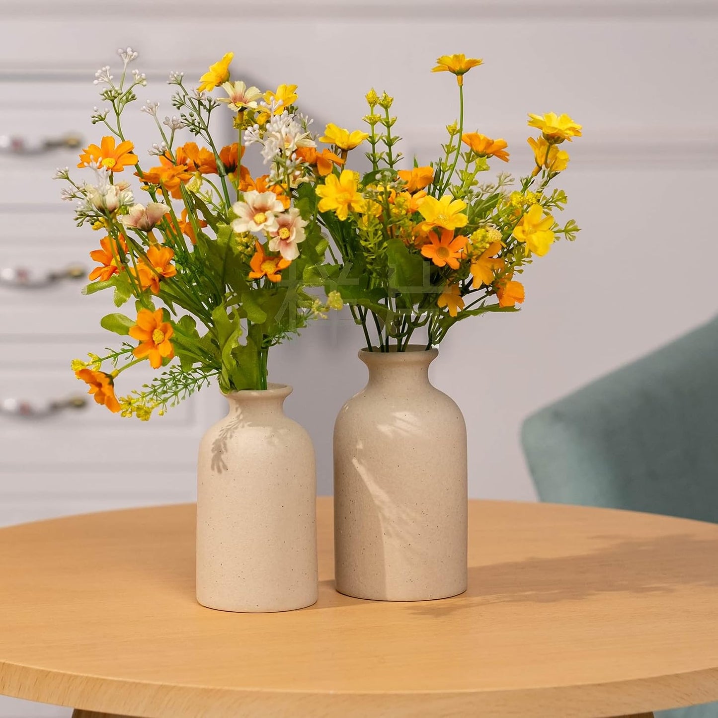 White Ceramic vases Home Decor 2pcs Small vase Set Boho vase Modern Farmhouse Decor (White)