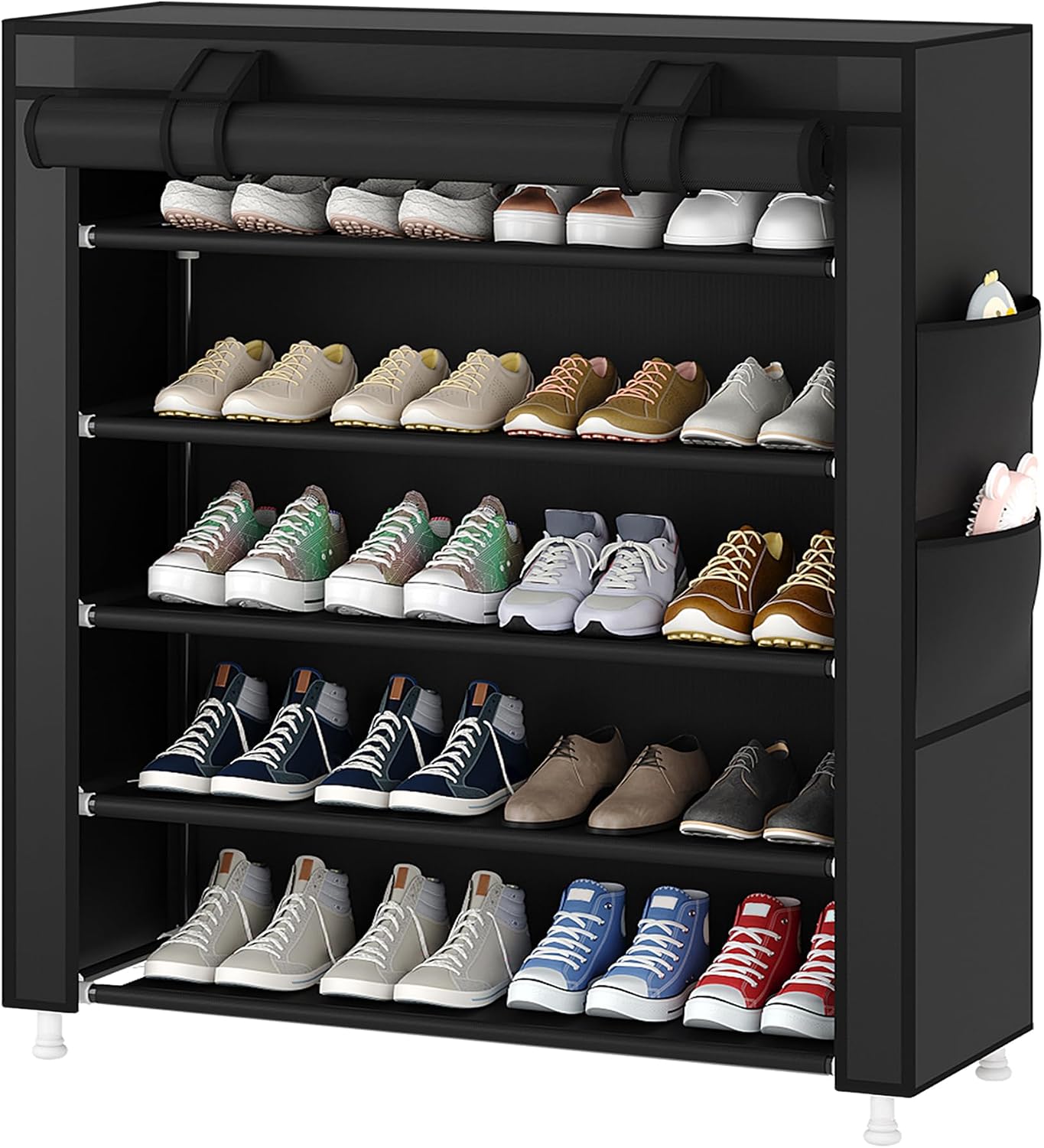 Laiensia 9-Tier Vertical Shoe Rack Organizer, Space Saving Shoe Storage Organizer, Non-Woven Cover Shoe Shelf Holds 36-45 Pairs for Bedroom, Hallway, Closet Entryway, Black