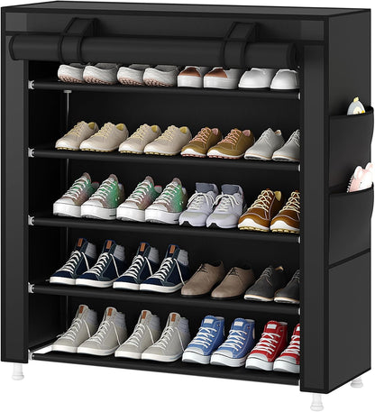 Laiensia 9-Tier Vertical Shoe Rack Organizer, Space Saving Shoe Storage Organizer, Non-Woven Cover Shoe Shelf Holds 36-45 Pairs for Bedroom, Hallway, Closet Entryway, Black