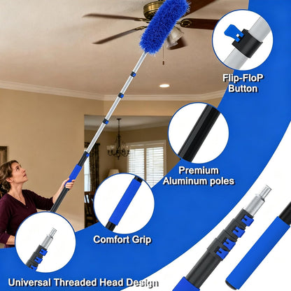 30FT Reach Duster Kit, Window Cleaning with 5-24FT Telescoping Extension Pole, High Ceiling Duster, Microfiber Feather Duster, Cobweb Duster, Window Squeegee, Feather Duster, Extendable Pole Kit