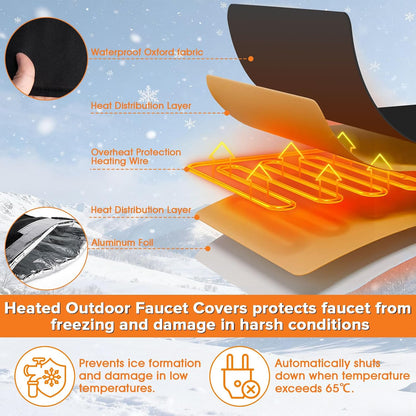 Heated Outdoor Faucet Covers for Winter Freeze Protection, 25.6" x 13.8" Outdoor Faucet Heating Cover, Reusable Waterproof Spigot Cover Winter Insulated Long Faucets Sock for Outside Faucet Hydrant