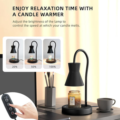 LALISU Candle Warmer Lamp with Timer and Dimmer, Vintage Electric Melter Candle with 2 Bulbs, Melter Scented Height Adjustable Compatible with Jar Candles, House Warming Gifts (Black)