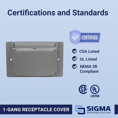 Sigma 14249 Weatherproof 1-Gang Horizontal GFCI Receptacle Cover, Gray