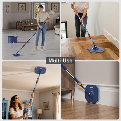 HoMettler Spin Mop and Bucket Set, Mop Bucket with Separate Dirty Water System, Deep-Cleaning Mops for Floors/Wall, Versatile Mops with 4 Microfiber Mop Pads