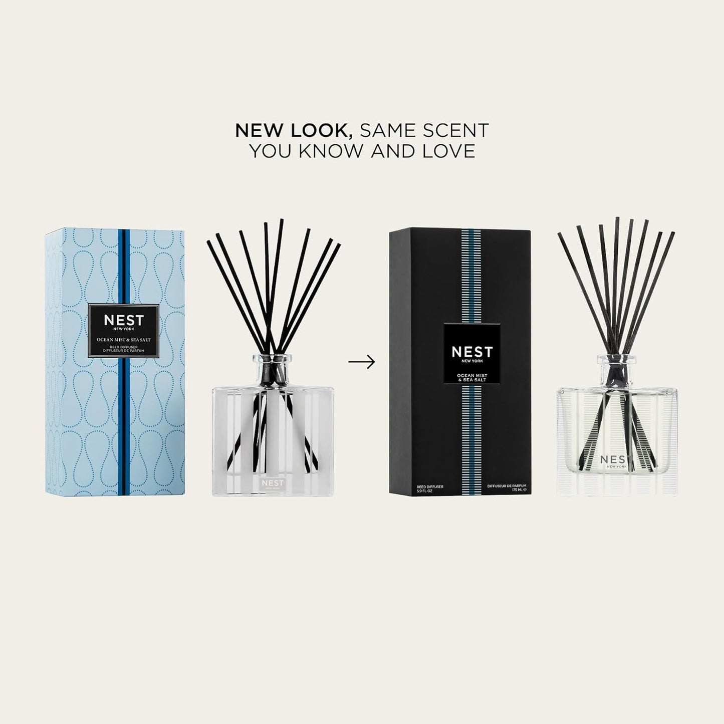 NEST New York Reed Diffuser, Moroccan Amber - 5.9 fl oz - Fragrance for Up to 90 Days - Reusable, Refillable Glass Holder - Includes 8 All-Natural Reed Sticks - Flame Free