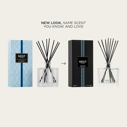 NEST New York Reed Diffuser, Moroccan Amber - 5.9 fl oz - Fragrance for Up to 90 Days - Reusable, Refillable Glass Holder - Includes 8 All-Natural Reed Sticks - Flame Free