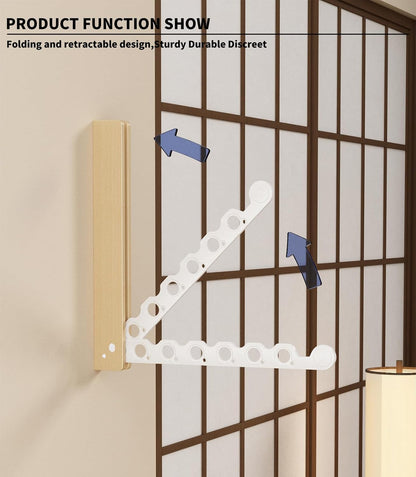 Natural Wood Folding Clothes Hanger Rack for Laundry Room, Wall Mounted Clothes Drying Rack, Laundry Drying Rack Foldable, Perfect for Small Spaces, Walnut Wood Black
