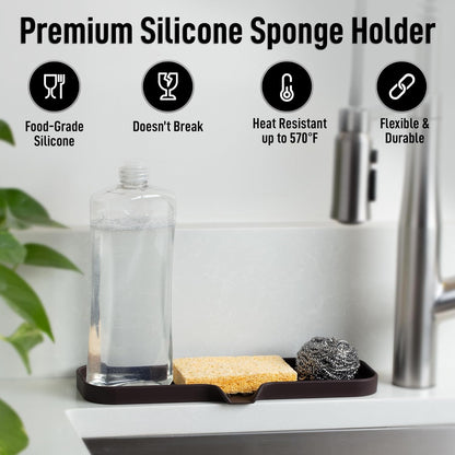 Zulay Kitchen (9x3.5in) Sponge Holder for Kitchen Sink - Flexible Heavy-Duty Multipurpose Sink Caddy - Counter Organizer for Kitchen, Bathroom, Makeup, Trinkets & More! (Grey)